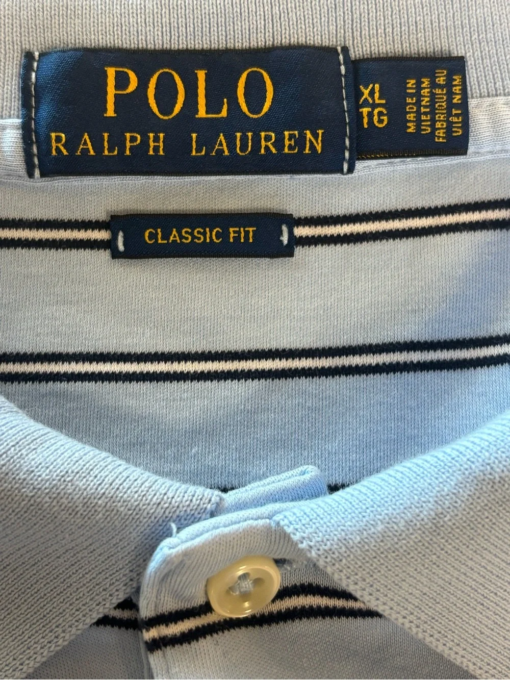 Ralph Lauren Light Blue Polo with Navy Stripes Super Soft